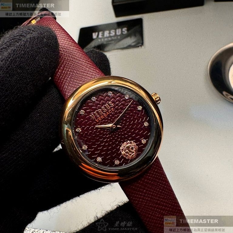 VERSUS VERSACE:手錶,型號:VV00375,女錶36mm玫瑰金錶殼酒紅色錶面真皮皮革錶帶款-細節圖8