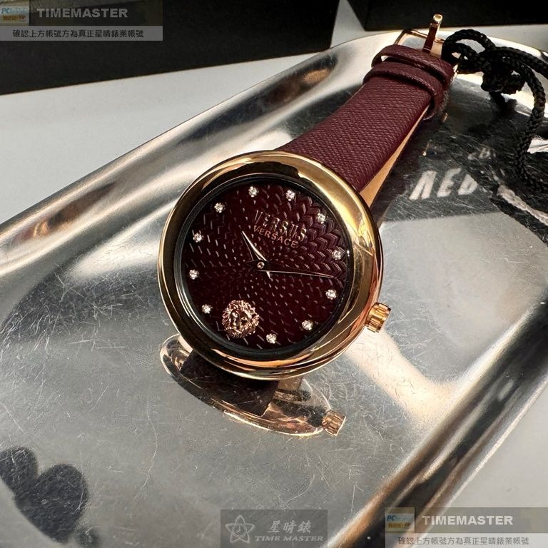 VERSUS VERSACE:手錶,型號:VV00375,女錶36mm玫瑰金錶殼酒紅色錶面真皮皮革錶帶款-細節圖9