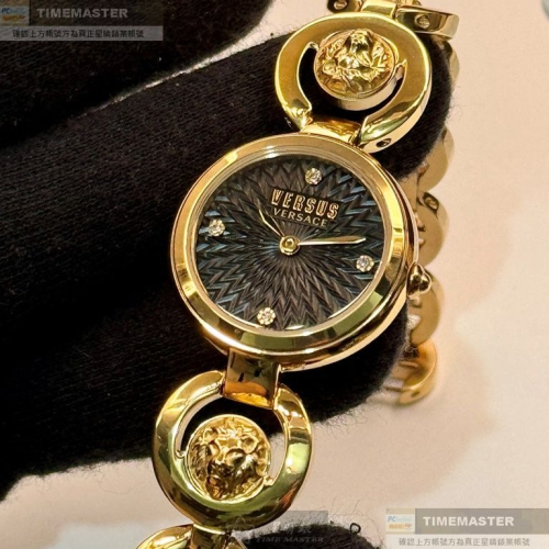 VERSUS VERSACE:手錶,型號:VV00378,女錶28mm金色錶殼黑色錶面精鋼錶帶款