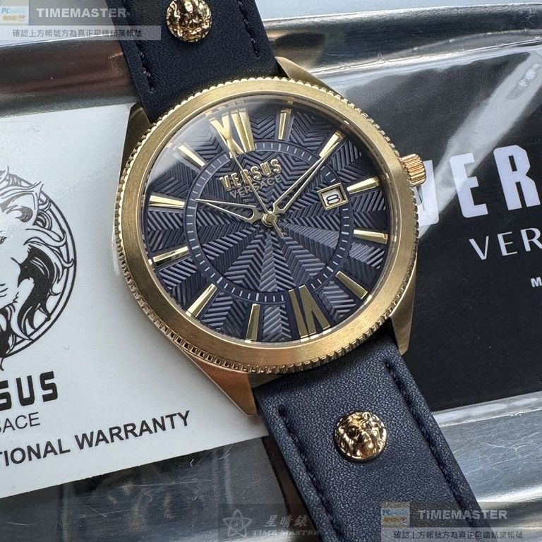 VERSUS VERSACE:手錶,型號:VV00381,男錶44mm金色錶殼黑色幾何立體圖形錶面真皮皮革錶帶款-細節圖2