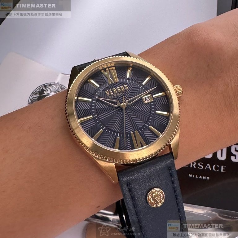 VERSUS VERSACE:手錶,型號:VV00381,男錶44mm金色錶殼黑色幾何立體圖形錶面真皮皮革錶帶款-細節圖5
