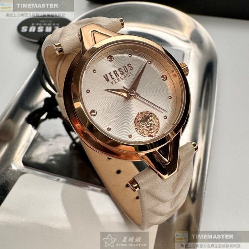 VERSUS VERSACE:手錶,型號:VV00383,女錶30mm玫瑰金錶殼白色幾何立體圖形錶面真皮皮革錶帶款