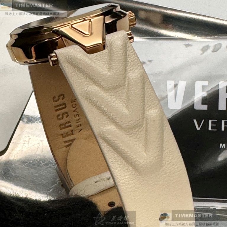 VERSUS VERSACE:手錶,型號:VV00383,女錶30mm玫瑰金錶殼白色幾何立體圖形錶面真皮皮革錶帶款-細節圖5