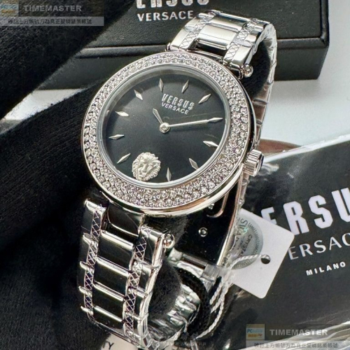 VERSUS VERSACE:手錶,型號:VV00390,女錶34mm銀錶殼黑色錶面精鋼錶帶款