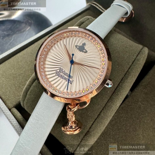 Vivienne Westwood:手錶,型號:VW00010,女錶32mm玫瑰金錶殼銀白色錶面真皮皮革錶帶款