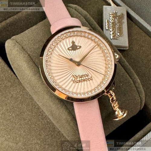 Vivienne Westwood:手錶,型號:VW00011,女錶32mm玫瑰金錶殼玫瑰金色錶面真皮皮革錶帶款