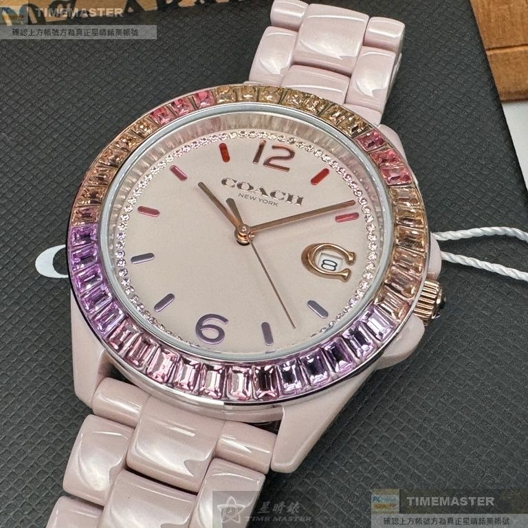 COACH:手錶,型號:CH00161,女錶38mm粉紅錶殼粉紅錶面陶瓷錶帶款-細節圖6