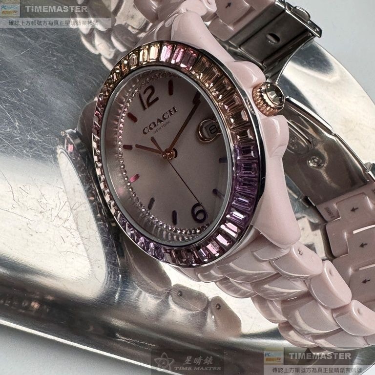 COACH:手錶,型號:CH00161,女錶38mm粉紅錶殼粉紅錶面陶瓷錶帶款-細節圖7