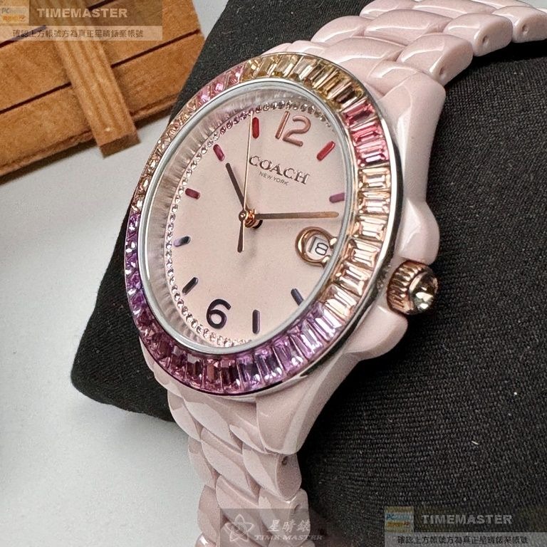 COACH:手錶,型號:CH00161,女錶38mm粉紅錶殼粉紅錶面陶瓷錶帶款-細節圖8