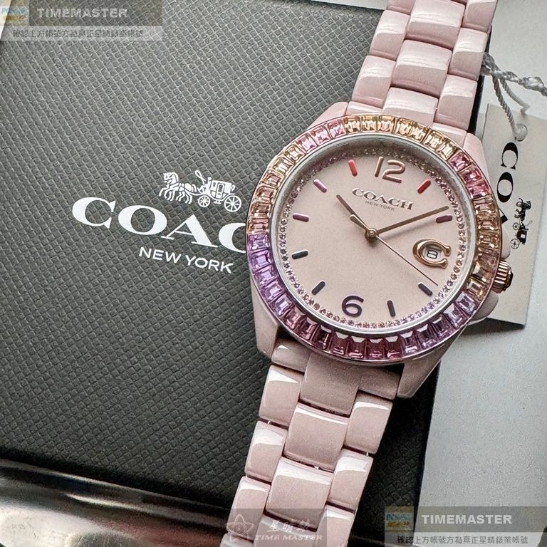 COACH:手錶,型號:CH00161,女錶38mm粉紅錶殼粉紅錶面陶瓷錶帶款-細節圖9