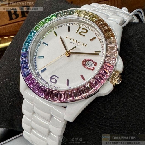 COACH:手錶,型號:CH00167,女錶38mm白錶殼白色錶面陶瓷錶帶款