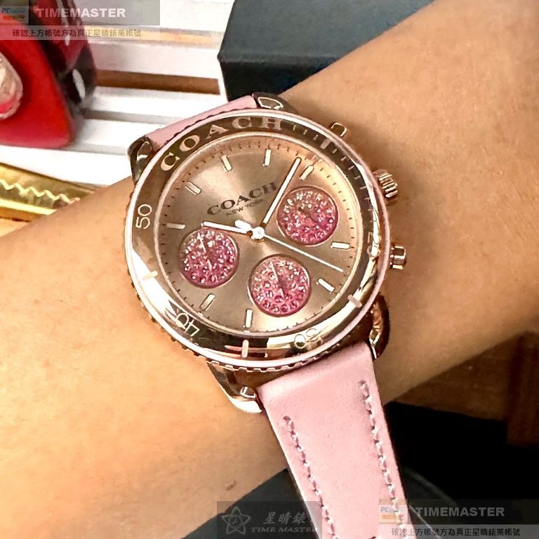 COACH:手錶,型號:CH00172,女錶38mm玫瑰金錶殼玫瑰金色錶面真皮皮革錶帶款-細節圖4
