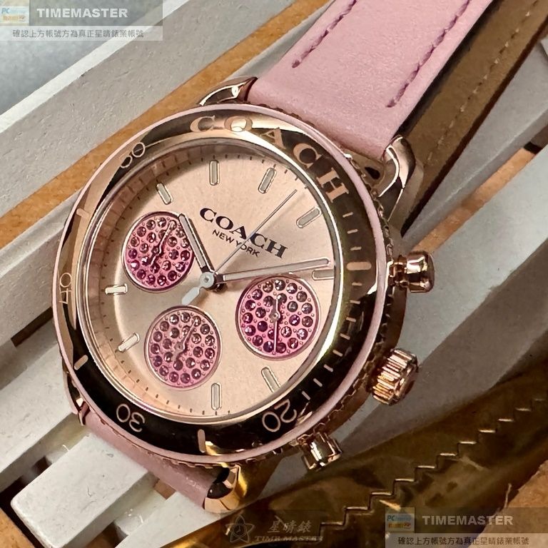 COACH:手錶,型號:CH00172,女錶38mm玫瑰金錶殼玫瑰金色錶面真皮皮革錶帶款-細節圖6