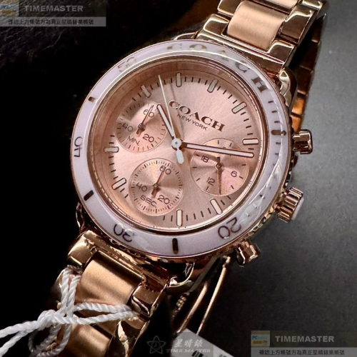 COACH:手錶,型號:CH00175,女錶38mm玫瑰金錶殼玫瑰金色錶面精鋼錶帶款