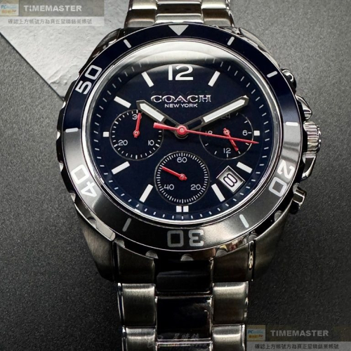 COACH:手錶,型號:CH00180,男錶44mm銀錶殼寶藍色錶面精鋼錶帶款