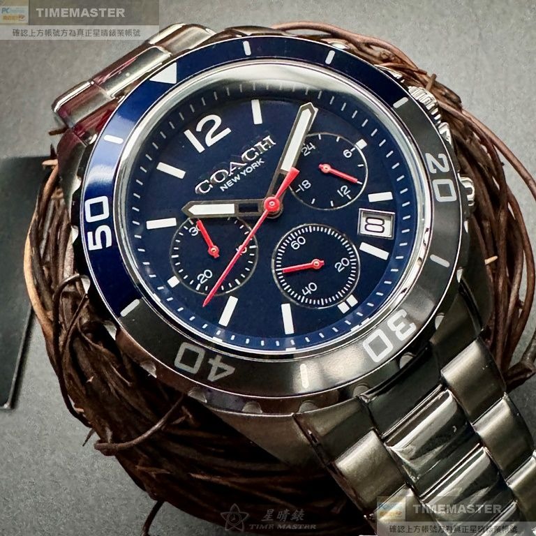 COACH:手錶,型號:CH00180,男錶44mm銀錶殼寶藍色錶面精鋼錶帶款-細節圖3