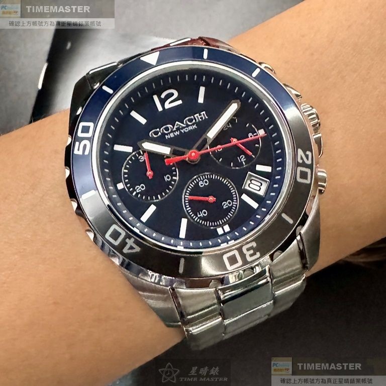 COACH:手錶,型號:CH00180,男錶44mm銀錶殼寶藍色錶面精鋼錶帶款-細節圖4