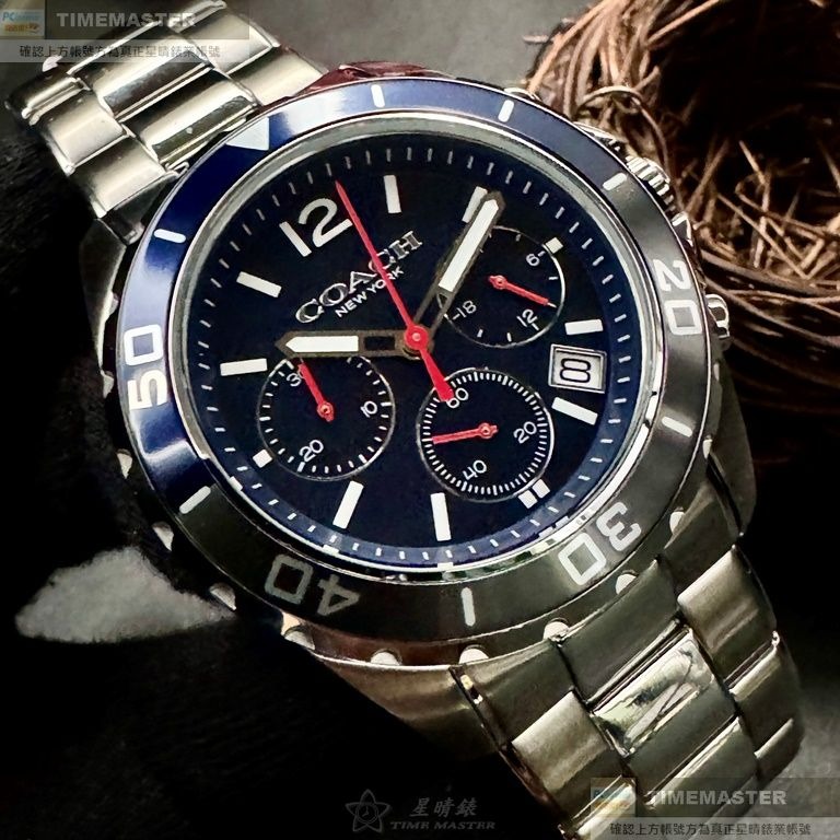 COACH:手錶,型號:CH00180,男錶44mm銀錶殼寶藍色錶面精鋼錶帶款-細節圖6