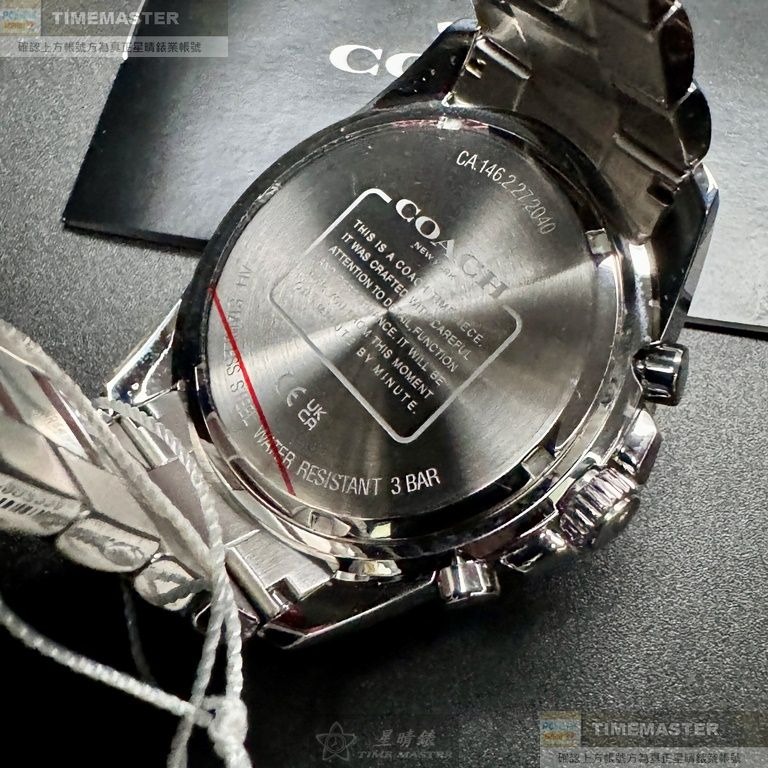 COACH:手錶,型號:CH00180,男錶44mm銀錶殼寶藍色錶面精鋼錶帶款-細節圖7