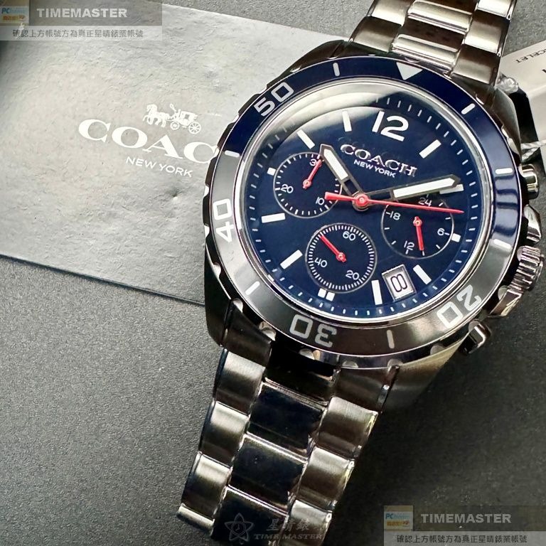 COACH:手錶,型號:CH00180,男錶44mm銀錶殼寶藍色錶面精鋼錶帶款-細節圖9