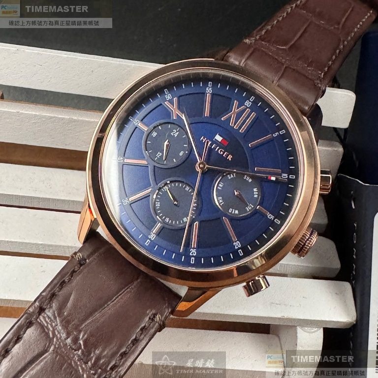 TommyHilfiger:手錶,型號:TH00046,男錶44mm玫瑰金錶殼寶藍色錶面真皮皮革錶帶款-細節圖3
