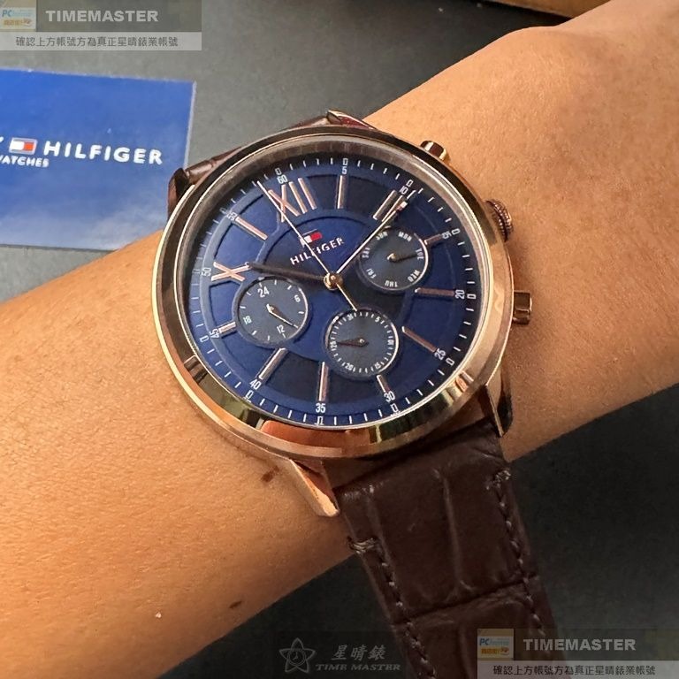 TommyHilfiger:手錶,型號:TH00046,男錶44mm玫瑰金錶殼寶藍色錶面真皮皮革錶帶款-細節圖4