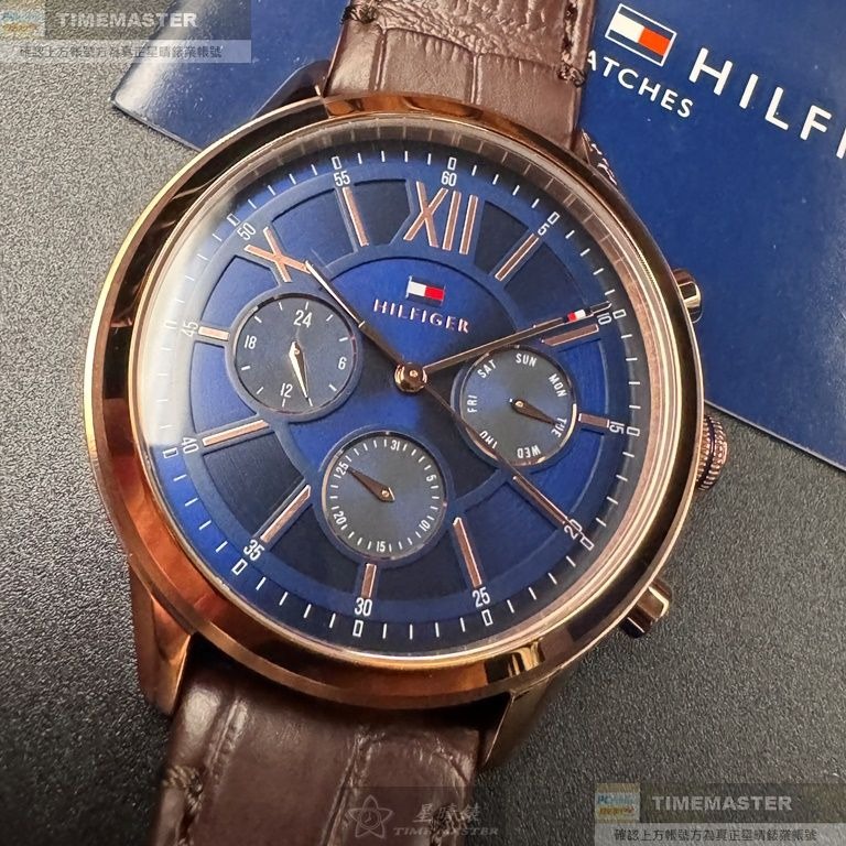 TommyHilfiger:手錶,型號:TH00046,男錶44mm玫瑰金錶殼寶藍色錶面真皮皮革錶帶款-細節圖7