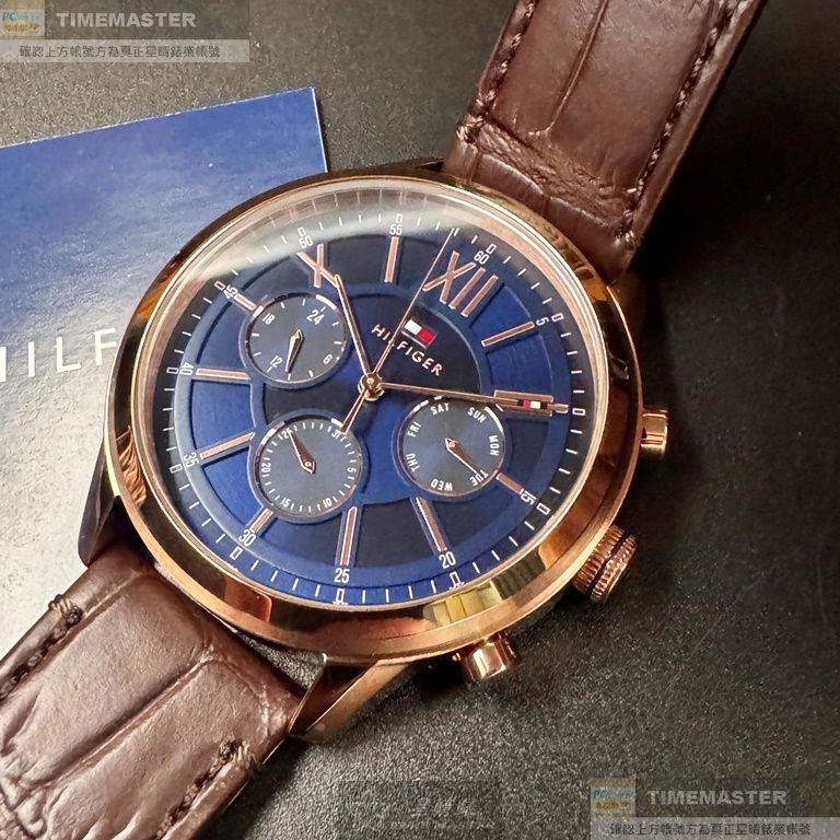 TommyHilfiger:手錶,型號:TH00046,男錶44mm玫瑰金錶殼寶藍色錶面真皮皮革錶帶款-細節圖8