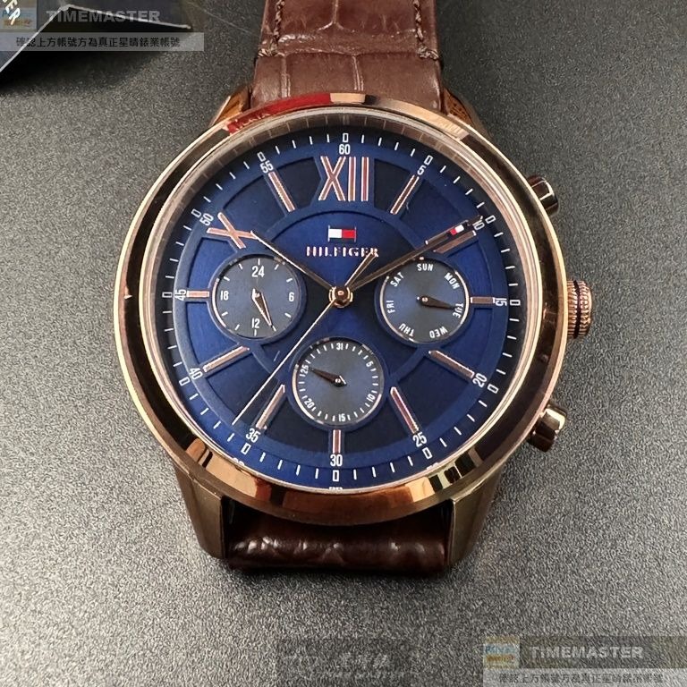 TommyHilfiger:手錶,型號:TH00046,男錶44mm玫瑰金錶殼寶藍色錶面真皮皮革錶帶款-細節圖11