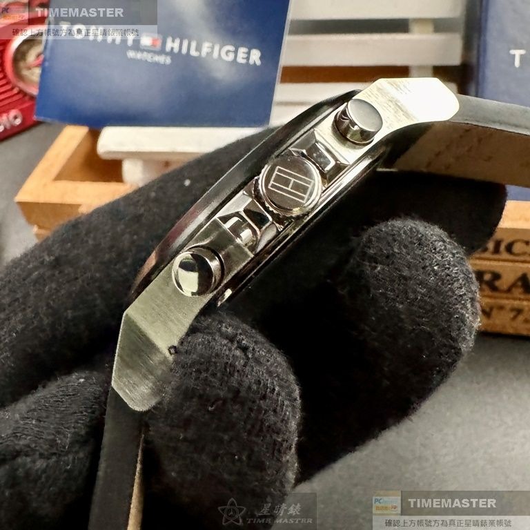 TommyHilfiger:手錶,型號:TH00047,男錶46mm黑銀錶殼寶藍色錶面真皮皮革錶帶款-細節圖3
