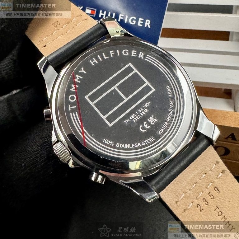 TommyHilfiger:手錶,型號:TH00047,男錶46mm黑銀錶殼寶藍色錶面真皮皮革錶帶款-細節圖4