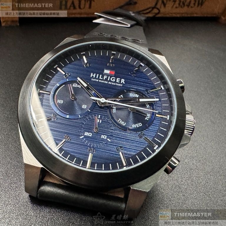 TommyHilfiger:手錶,型號:TH00047,男錶46mm黑銀錶殼寶藍色錶面真皮皮革錶帶款-細節圖6