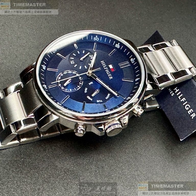 TommyHilfiger:手錶,型號:TH00049,男錶44mm銀錶殼寶藍色錶面精鋼錶帶款-細節圖3