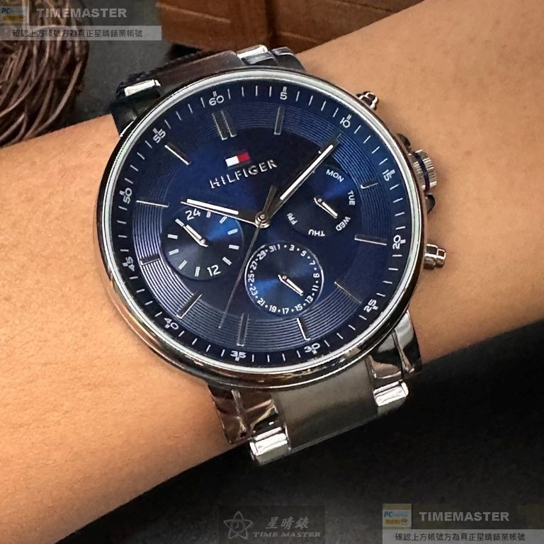 TommyHilfiger:手錶,型號:TH00049,男錶44mm銀錶殼寶藍色錶面精鋼錶帶款-細節圖8