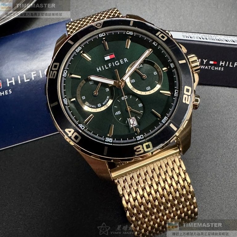 TommyHilfiger:手錶,型號:TH00054,男錶44mm金色錶殼墨綠色錶面米蘭錶帶款-細節圖2