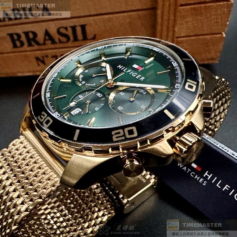TommyHilfiger:手錶,型號:TH00054,男錶44mm金色錶殼墨綠色錶面米蘭錶帶款-細節圖3