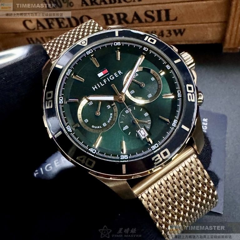 TommyHilfiger:手錶,型號:TH00054,男錶44mm金色錶殼墨綠色錶面米蘭錶帶款-細節圖5