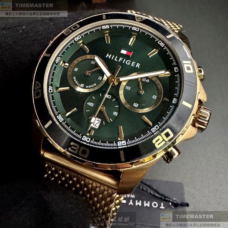 TommyHilfiger:手錶,型號:TH00054,男錶44mm金色錶殼墨綠色錶面米蘭錶帶款-細節圖6