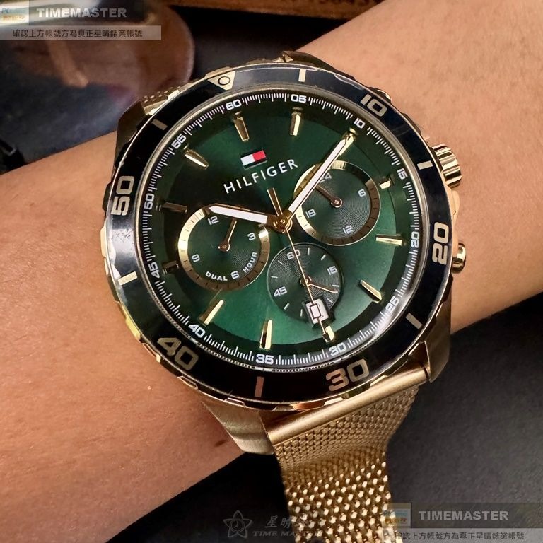 TommyHilfiger:手錶,型號:TH00054,男錶44mm金色錶殼墨綠色錶面米蘭錶帶款-細節圖7