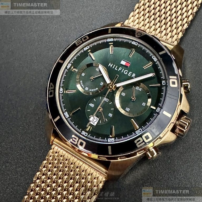 TommyHilfiger:手錶,型號:TH00054,男錶44mm金色錶殼墨綠色錶面米蘭錶帶款-細節圖8