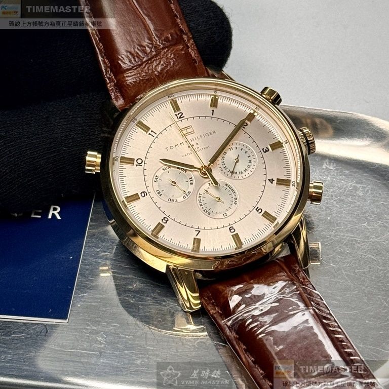 TommyHilfiger:手錶,型號:TH00063,男錶44mm玫瑰金錶殼白色錶面真皮皮革錶帶款-細節圖2
