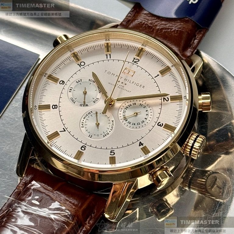 TommyHilfiger:手錶,型號:TH00063,男錶44mm玫瑰金錶殼白色錶面真皮皮革錶帶款-細節圖3