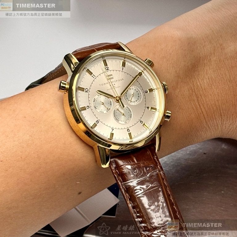 TommyHilfiger:手錶,型號:TH00063,男錶44mm玫瑰金錶殼白色錶面真皮皮革錶帶款-細節圖4