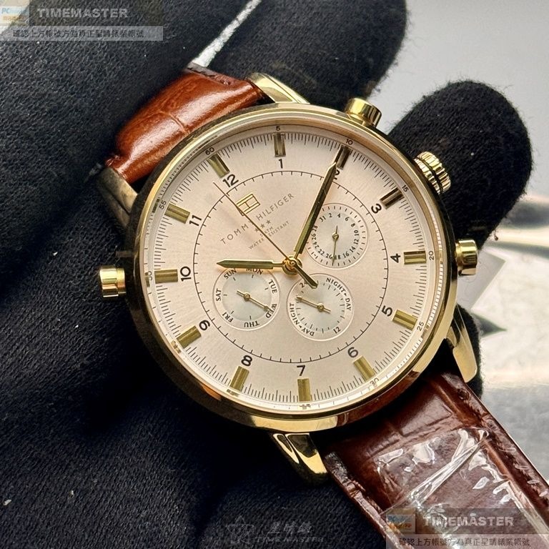 TommyHilfiger:手錶,型號:TH00063,男錶44mm玫瑰金錶殼白色錶面真皮皮革錶帶款-細節圖8