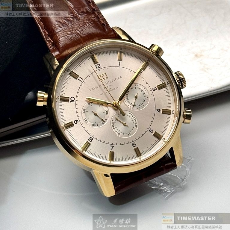 TommyHilfiger:手錶,型號:TH00063,男錶44mm玫瑰金錶殼白色錶面真皮皮革錶帶款-細節圖9