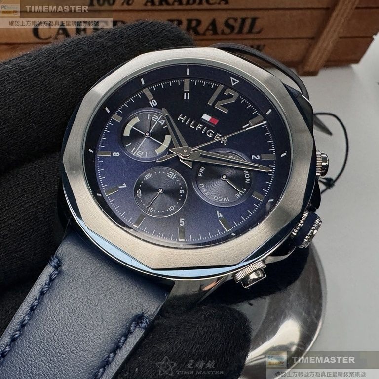 TommyHilfiger:手錶,型號:TH00064,男錶46mm銀藍雙色錶殼寶藍色錶面真皮皮革錶帶款-細節圖2