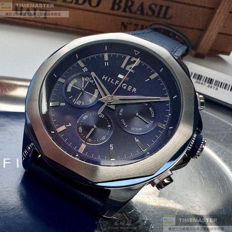 TommyHilfiger:手錶,型號:TH00064,男錶46mm銀藍雙色錶殼寶藍色錶面真皮皮革錶帶款-細節圖3