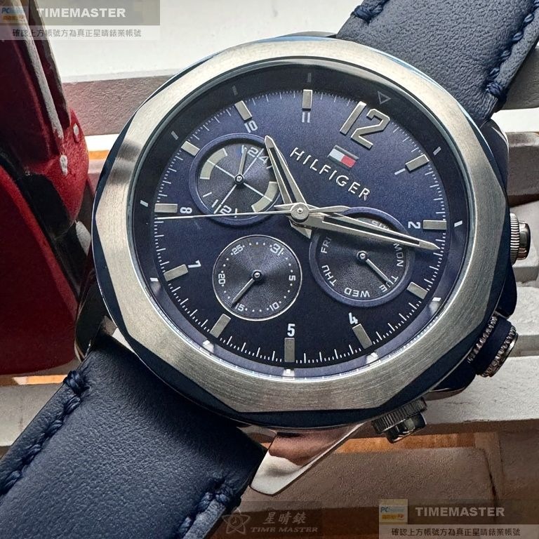 TommyHilfiger:手錶,型號:TH00064,男錶46mm銀藍雙色錶殼寶藍色錶面真皮皮革錶帶款-細節圖6