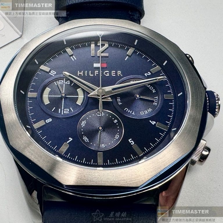 TommyHilfiger:手錶,型號:TH00064,男錶46mm銀藍雙色錶殼寶藍色錶面真皮皮革錶帶款-細節圖7
