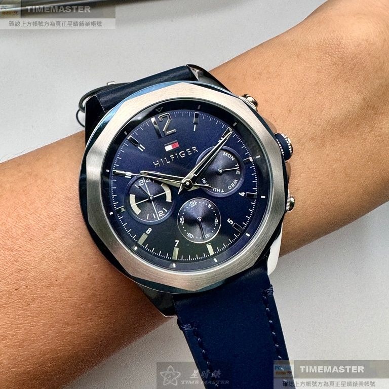 TommyHilfiger:手錶,型號:TH00064,男錶46mm銀藍雙色錶殼寶藍色錶面真皮皮革錶帶款-細節圖8